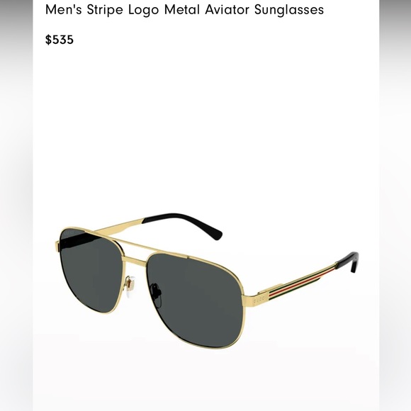 Gucci
Men's Stripe Logo Metal Aviator Sunglasses - Picture 2 of 4